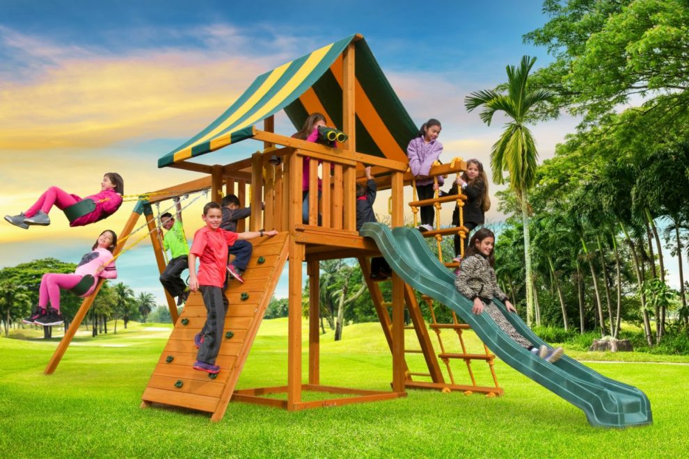 outdoor swing sets with clubhouses