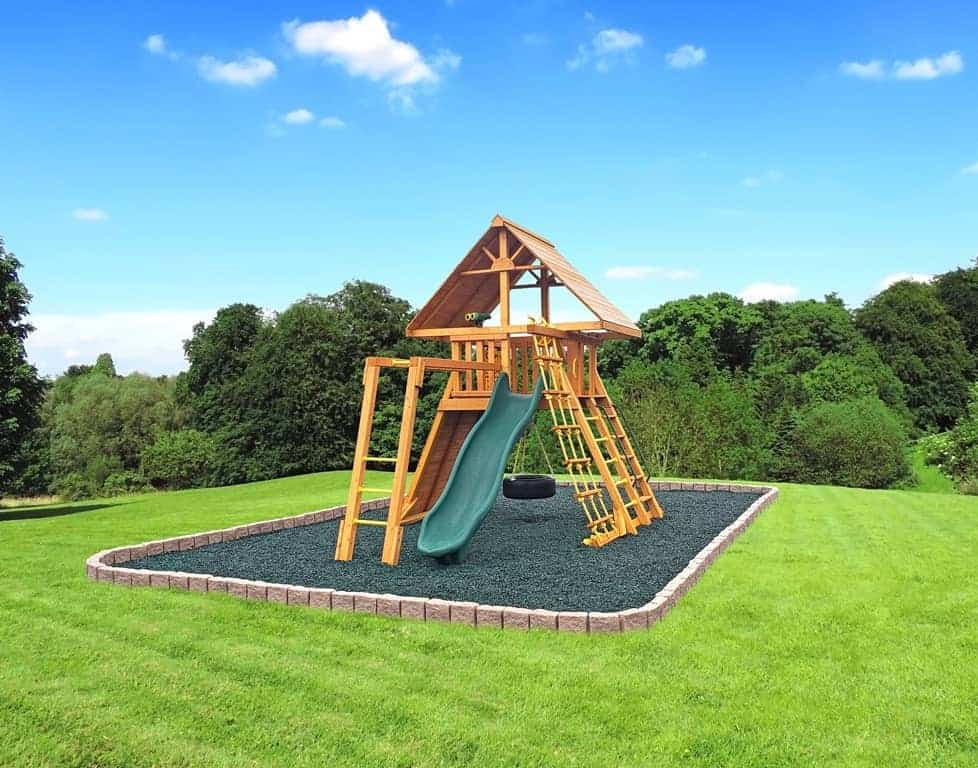dream swing set with green rubber mulch